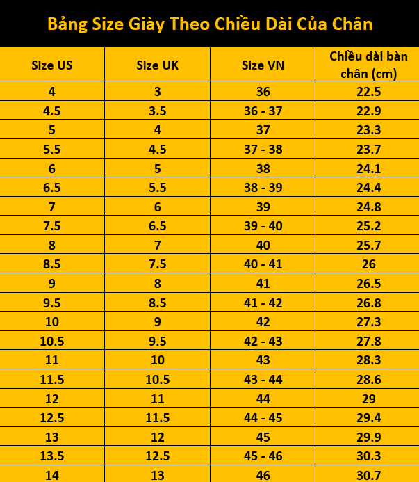 Bảng size