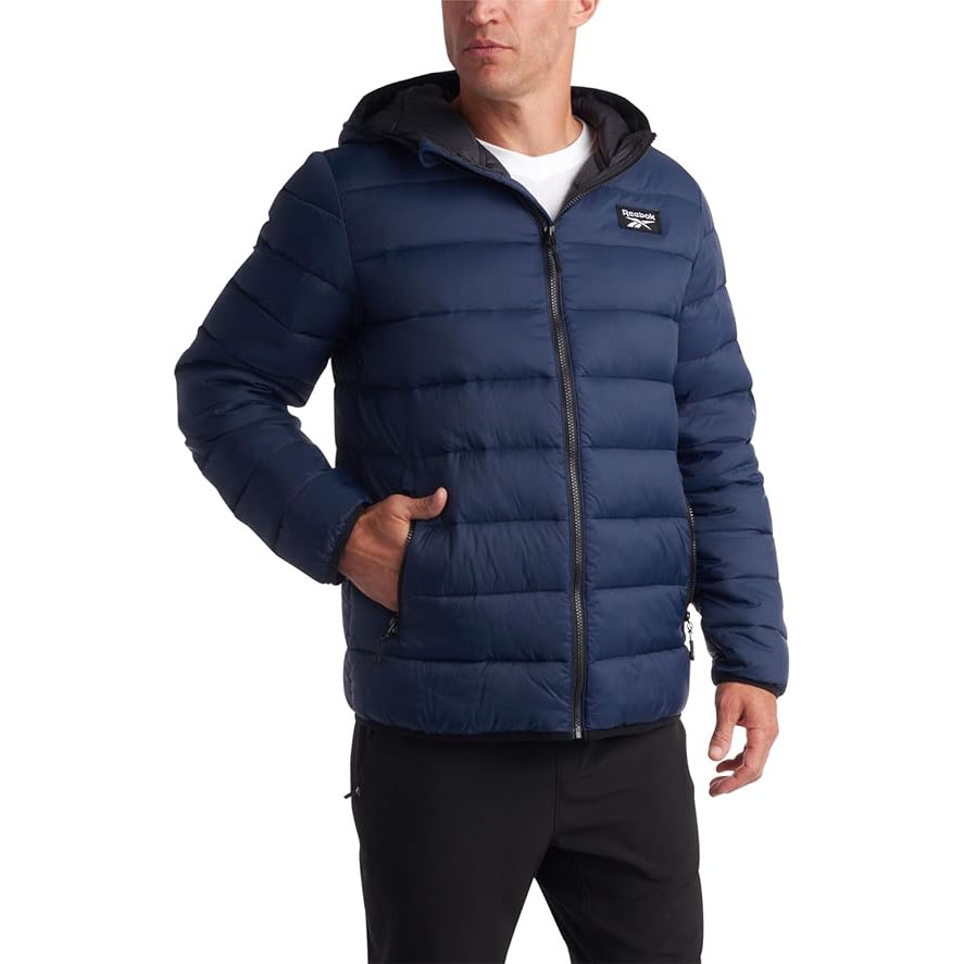 "Áo Khoác Reebok Chính Hãng - Lightweight Hooded Quilted Puffer Coat - Màu Xanh | JapanSport OMRB1072 "